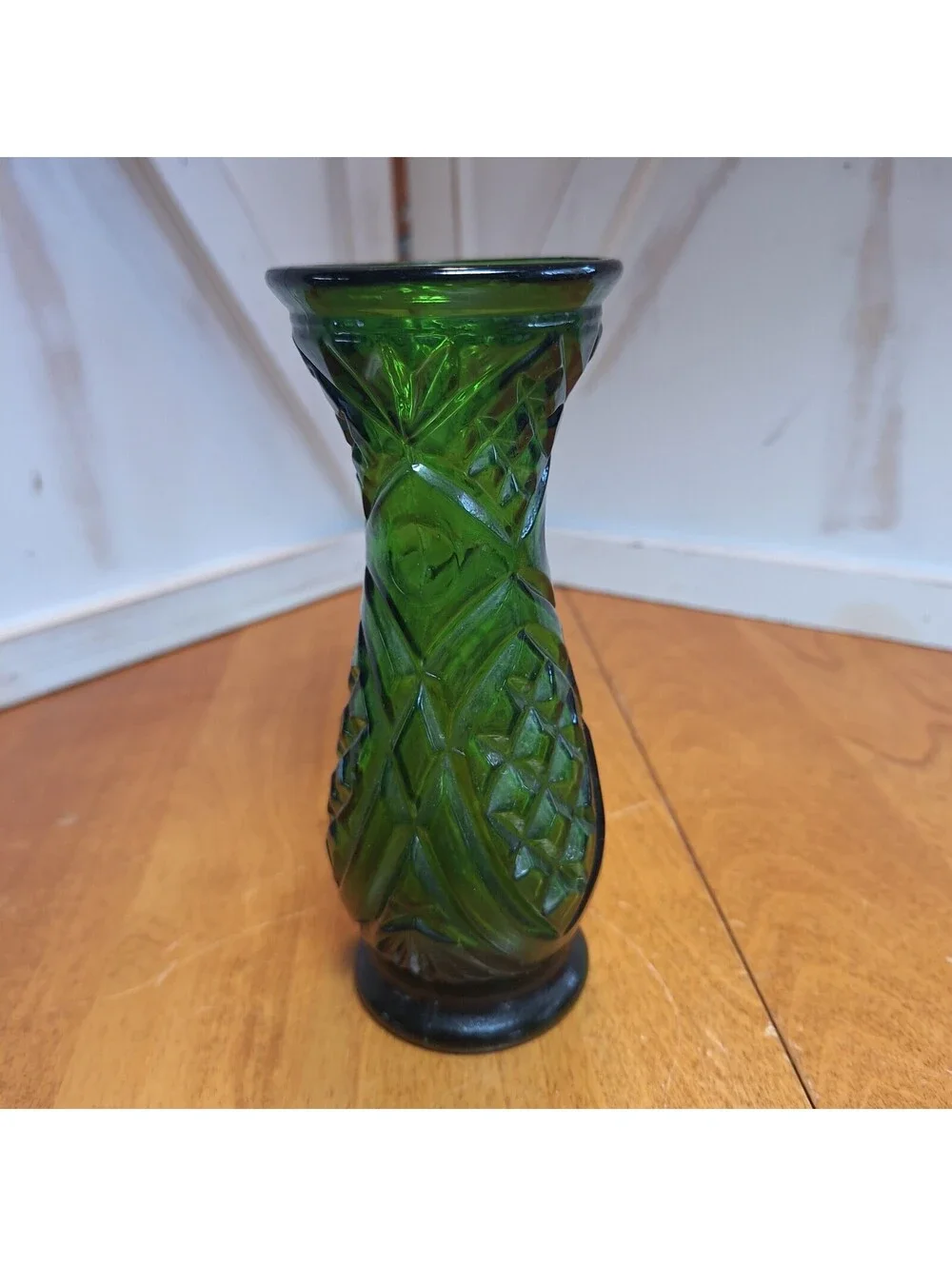 Emerald Green Cut Glass Footed Bud Flower Vase 6.5
